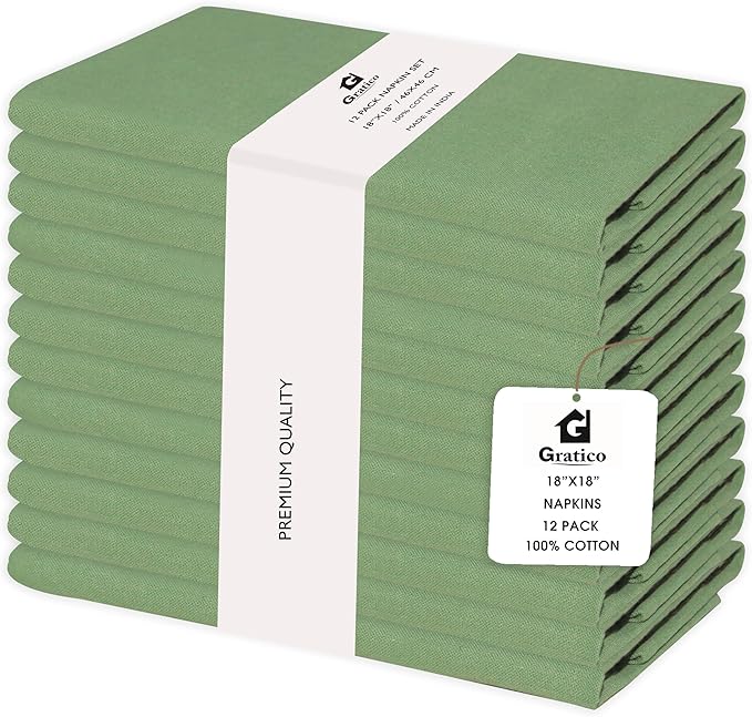 Fall Cloth Napkins Set of 12 100% Cotton Harvest Dinner Napkins 18"x18" Sage Color Highly Absorbent Soft Washable Reusable Durable Dinner Napkins Ideal for Everyday Use Thanks Giving Napkins