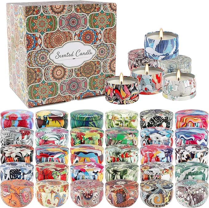 Set 36Pack Scented Candles Gifts Soy Wax Travel Tin Jar Candles for Home 2.5 OZ jar Candles for Mom for Christmas, Birthday, Thanksgiving, Mother's Day,Aromatherapy
