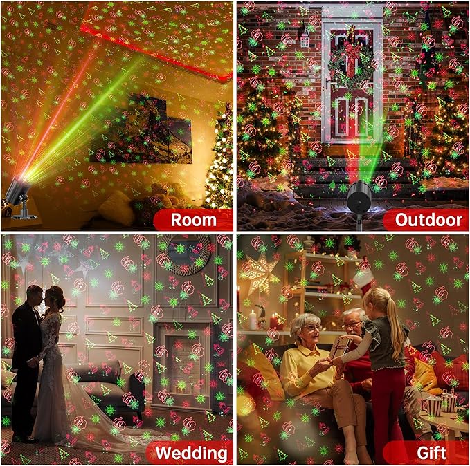 Christmas Projector Lights Outdoor, GUSODOR Red & Green Christmas Pattern Projector with Remote & Timer, IP65 Waterproof Landscape Lights for Indoor Outdoor Christmas Decorations