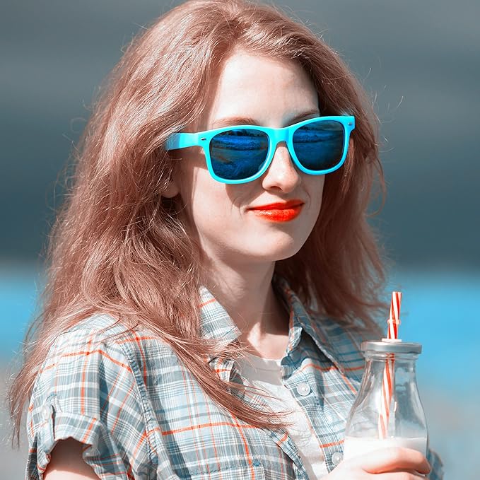 Fsmiling Blue Sunglasses Bulk Adult Party Sunglasses 80s Sunglasses Pack for Men Women Party Favors -10Pack