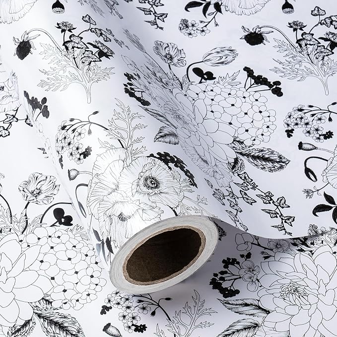 WRAPAHOLIC Floral Wrapping Paper - Mini Roll - 17 Inch X 33 Feet - Pearlized White Vintage Floral Wedding Wrapping Paper for Birthday, Bridal Shower, Baby Shower