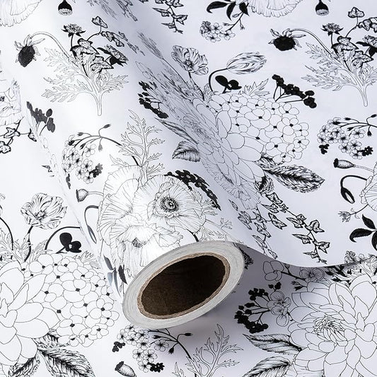 WRAPAHOLIC Floral Wrapping Paper - Mini Roll - 17 Inch X 33 Feet - Pearlized White Vintage Floral Wedding Wrapping Paper for Birthday, Bridal Shower, Baby Shower