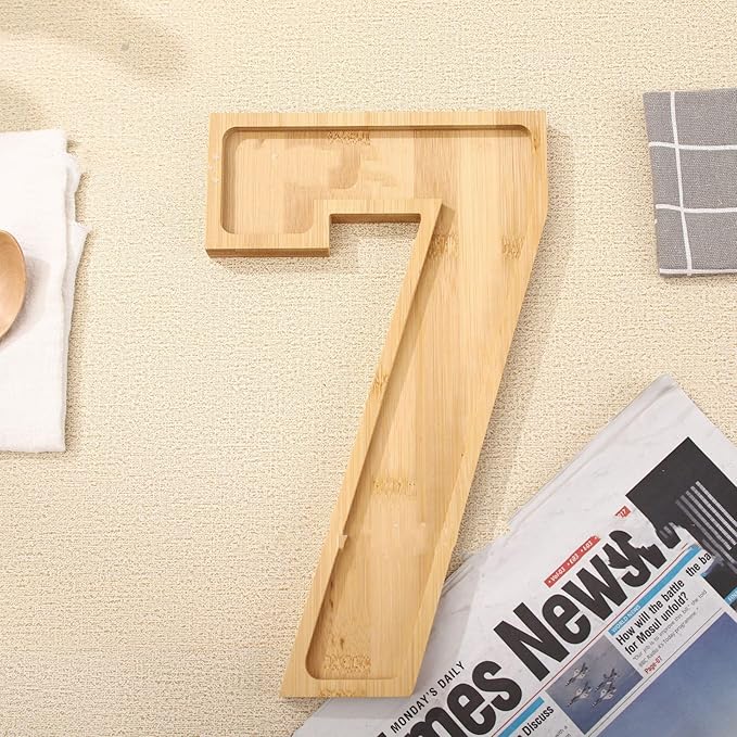 15.8'' Wood Number Charcuterie Fillable Board Box, Reusable Alphabet Number Shaped Form Tray for Anniversaries, Serving Tray for Birthday Party Decor Serving Plates Display Candy Cake (Number 7)