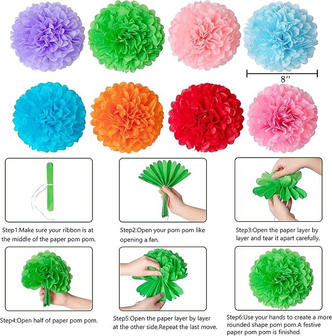 35PCS Fiesta Paper Fan Party Decorations Set - Cinco De Mayo Pom Poms,Pennant,Garland String,Banner,Hanging Swirls Hispanic Heritage Month Decor Supplies,Multicolored