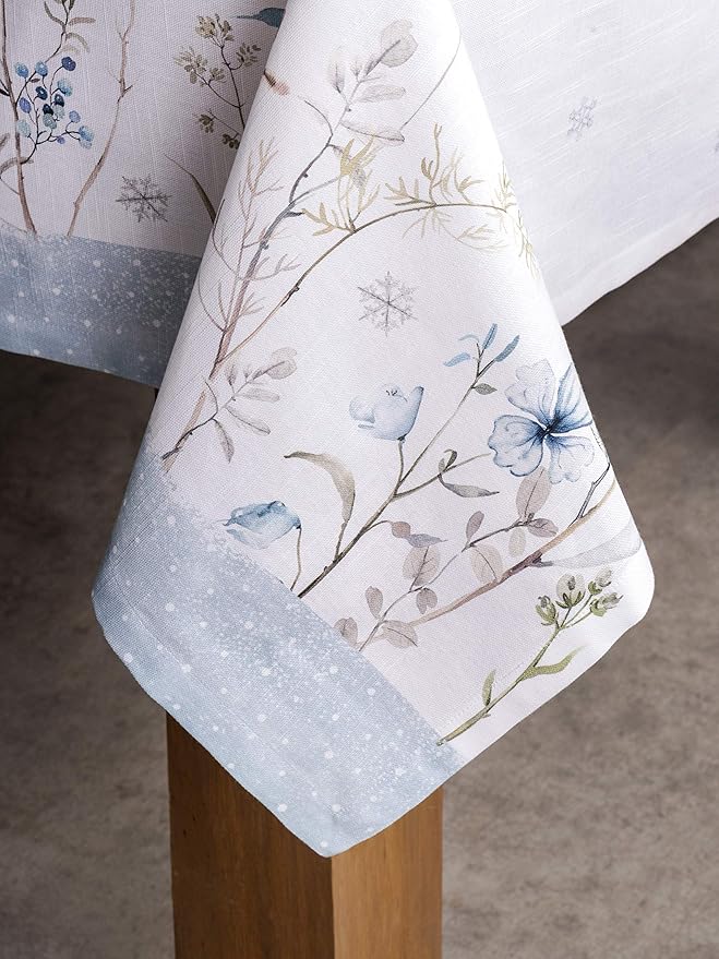 Maison d' Hermine Table Cloth Square Table 100% Cotton 54 x 54 Inches Fall Tablecloth Reusable Everyday Use for Thanksgiving Christmas Decorations Dining Farmhouse Party (Ice Florals)