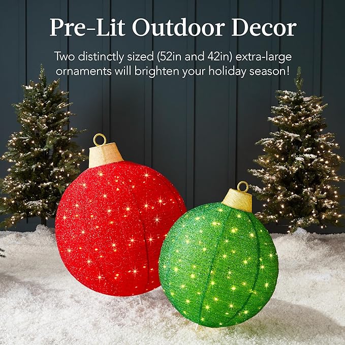 Best Choice Products 2pc Lighted Pop-Up Outdoor Christmas Ornament Set, Holiday Ball Decoration w/ 220 LED Lights, 8 Light Functions - Red/Green