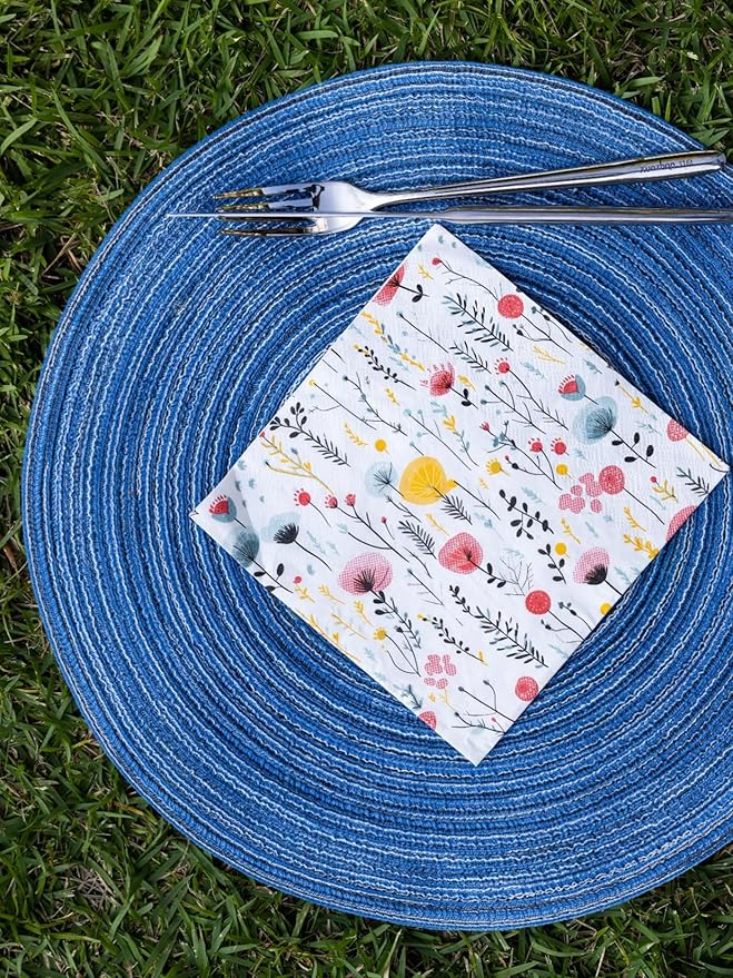 80 pcs Premium Designer Paper Napkins, 3-Ply 6.5x6.5-inches Disposable Decorative White Floral Napkin for Wedding Birthday Anniversary Lunch Dinner Party