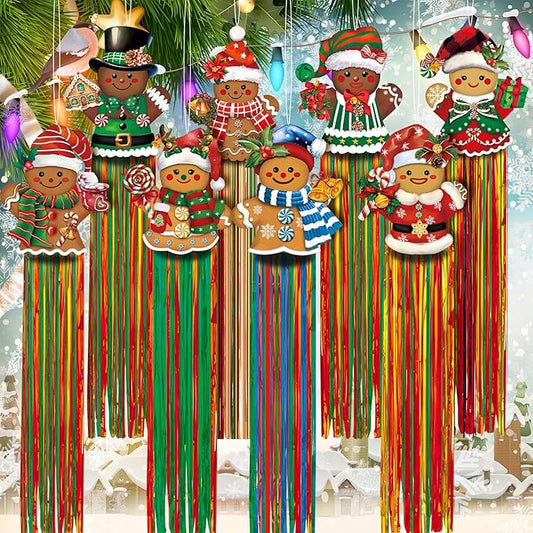 8pcs Christmas Windsocks Outdoor Hanging Decorations with Tassels Gingerbread Yard Signs for Outside 3.3ft Xmas Decorative Signs for Wall Tree Home Lawn Yard Party Supplies Garden Decor