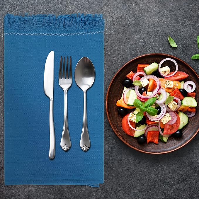 Dinner Cloth Napkins Set of 12, Premium Soft Cotton 20x20 Inches, Highly Absorbent, Hotel Quality Reusable & Washable Dinner Napkins With Fringe Corner Napkins For Home & Weddings - Royal Blue