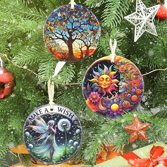 Sun and Moon God - 3.5 Inch Ceramic Hanging Ornament for Christmas Tree Decorations - Gift Exchange Present