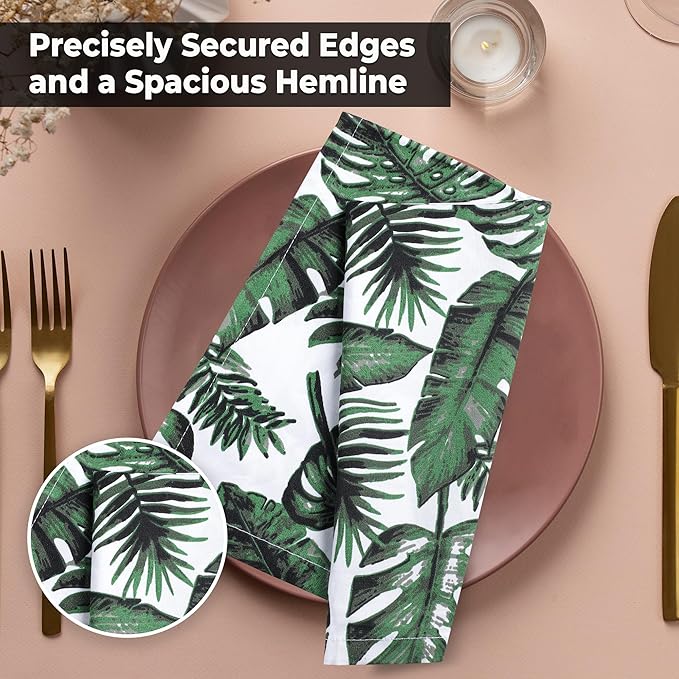 Urban Villa Cloth Napkins Tropical Print 100% Cotton Absorbent Dinner Napkins (Set of 12) Oversized 20x20 Inches Soft Durable Reusable Washable Ideal for Everyday Use Wedding Parties Premium Quality