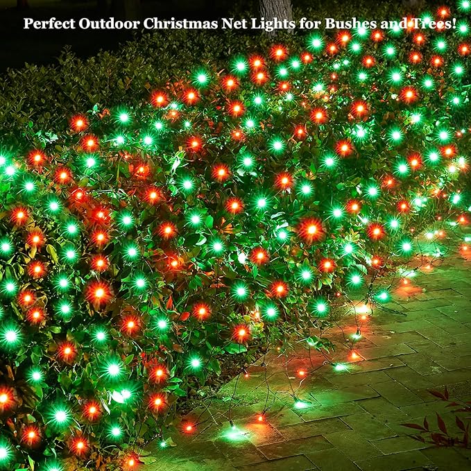 Led Christmas Net Lights Red and Green Outdoor Christmas Lights 160LED 5ftx7ft, Waterproof Outdoor Indoor Fairy Mesh Net Light for Xmas Party, Yard, Patio, Trees, Shrubs, Bushes Decorations