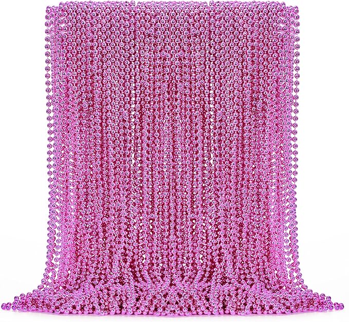 72PCS Bead Necklace, 33" Breast Cancer Awareness Necklaces Bulk, Mardi Gras Bead Necklace Costume, Festival Parade Throw Accessories for Wedding Birthday Gender Reveal Party Events Supplies Decor