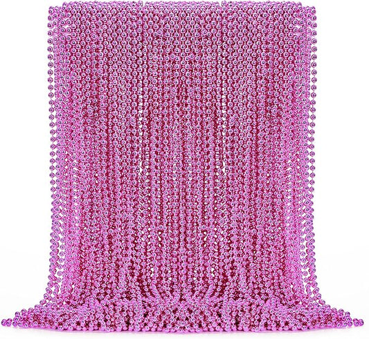 72PCS Bead Necklace, 33" Breast Cancer Awareness Necklaces Bulk, Mardi Gras Bead Necklace Costume, Festival Parade Throw Accessories for Wedding Birthday Gender Reveal Party Events Supplies Decor