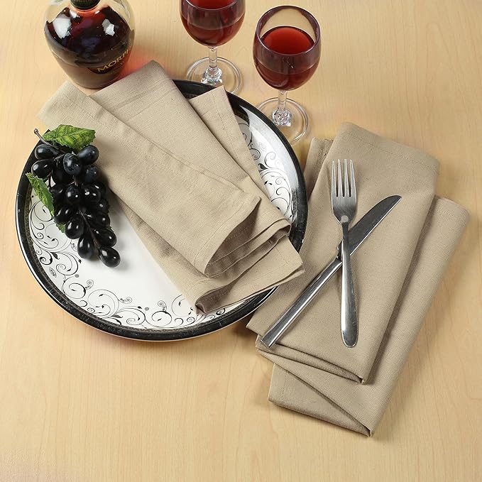 Table Napkins Cloth Dinner Cloth Cotton Linen Blend Fabric 12 Pack Easter Special Mitered Corners for Every Day Use Napkin Pre Shrunk and Good Absorbency (Beige, Pack of 12)