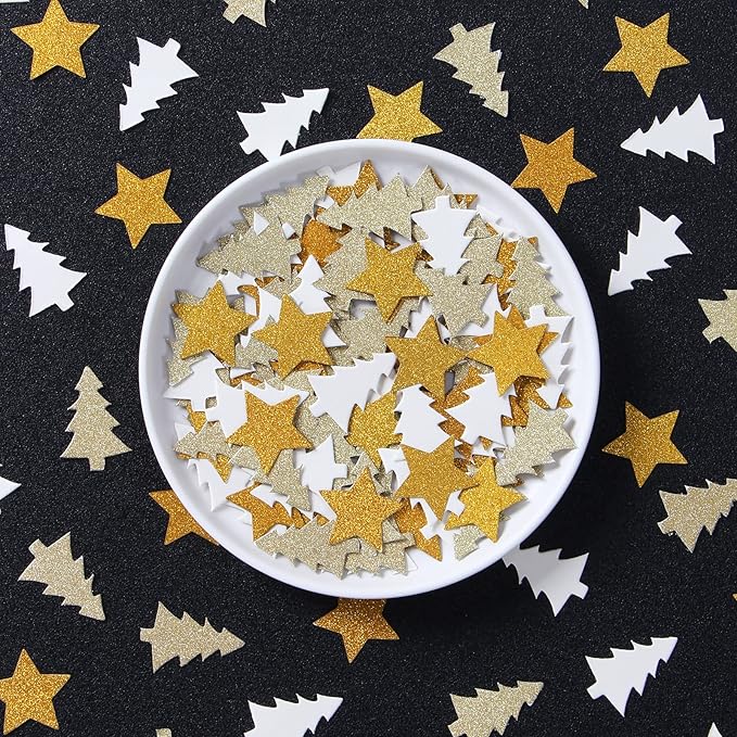 White-Gold Party-Decorations Christmas-Tree Star Confetti - 300pcs Dining Table Centerpiece Birthday Wedding, Neutral Baby Bridal Shower,New Years, Winter Party Decoration Decor Lasting Surprise
