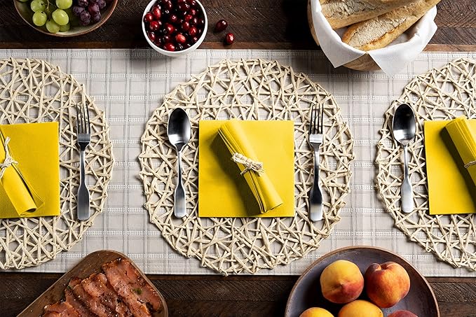 Linen-Feel Colored Paper Napkins - Decortive Cloth-Like YELLOW Luncheon Napkins - Soft And Absorbent. For Kitchen, Party, Wedding, Dinner Or Any Occasion. (Pack of 50)