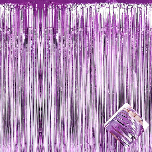4 Pack Light Purple Foil Fringe Curtain Backdrop, 3.2Ft x 9.8Ft Metallic Tinsel Foil Fringe Streamers Curtains for Party, Photo Booth Props, Birthday, Wedding, Christmas Party Decoration Supplies