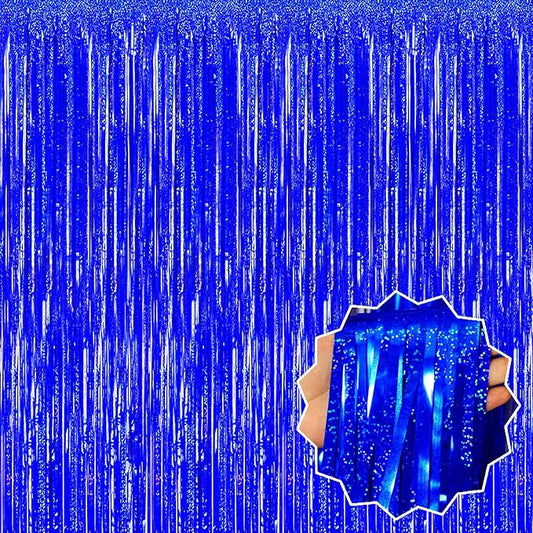 3 Pack Blue Foil Fringe Curtains Backdrop, 3.28 x 8.2 Ft Metallic Streamers Tinsel Curtains Background for Photo Booth, Birthday, Christmas, Halloween, Thanksgiving, New Year Party Decorations