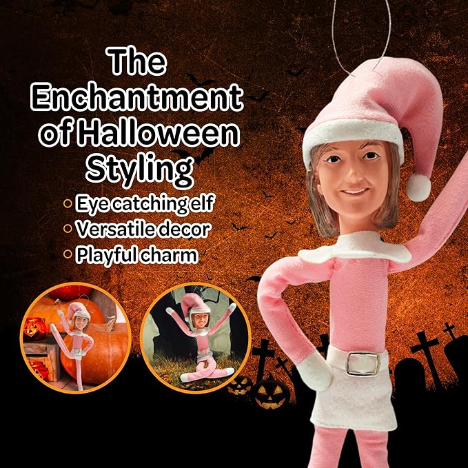 Pink Timeless Holiday Charm Elf 35cm Ornament – Handmade Pink Christmas Elf Decoration for Tree, Mantel, Shelf, and Holiday Party Décor