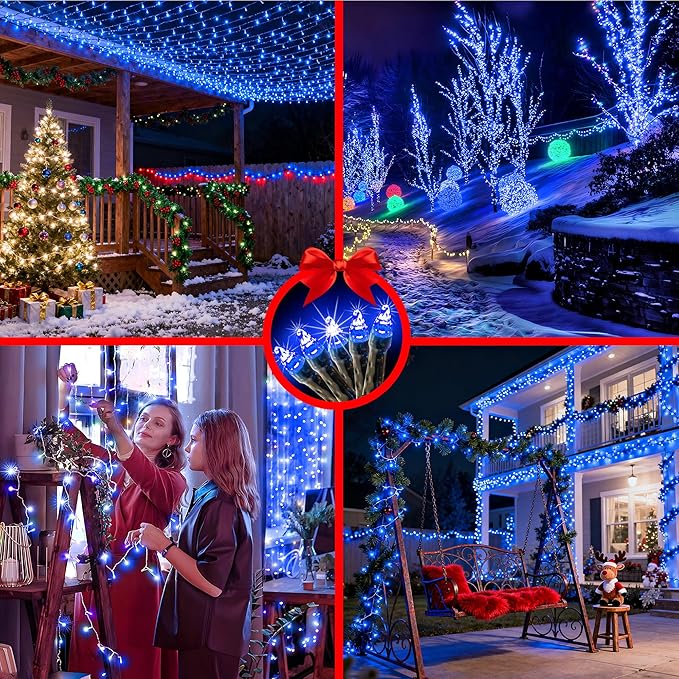 340 LED 90FT Christmas String Lights Outdoor, 12 Pro Modes and Timer Memory & Brightness, Plug in Outdoor Waterproof Green Wire Twinkle Light for for Xmas Yard Tree Wedding Party Decor (Blue)