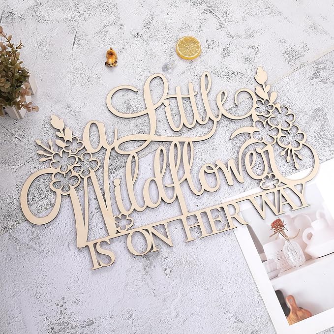 Little Wildflower Backdrop Wooden Sign - A Little Wildflower is On the Way Background Wall Decoration Wood Sign, Baby Shower & Gender Reveal Decor (Little Wildflower Backdrop Wooden Sign)