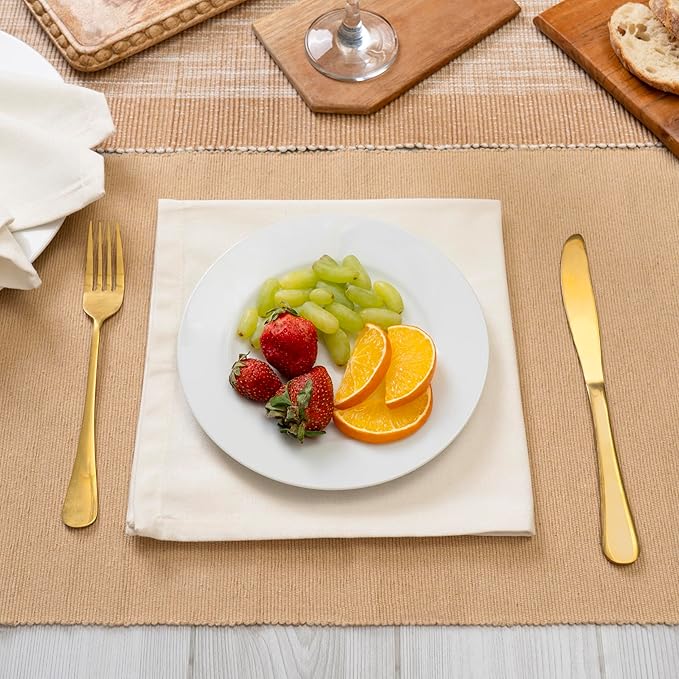 Blue Needles Solid Cloth Napkins Set of 12 Cream 100% Cotton Dinner Napkins 18x18 inches - Soft, Reusable, Absorbent & Washable Fall Thanksgiving Linen, Ideal for Events, Parties & Everyday Use