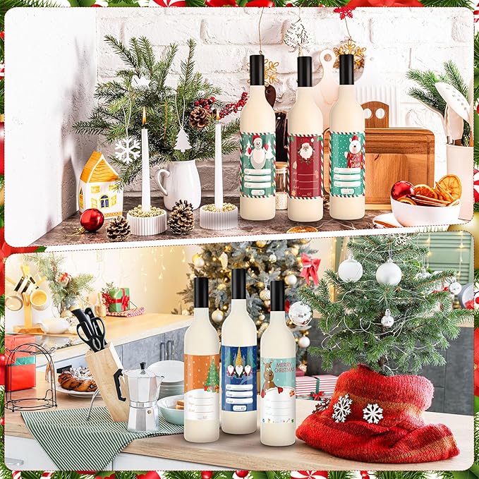 6 Set Coquito Bottles 25 oz Christmas Glass Bottles Brewing Bottles for Homemade Coquito with Christmas Writable Label Stickers Twine Wine Bottles with Airtight Cap for Home Party Milk Eggnog