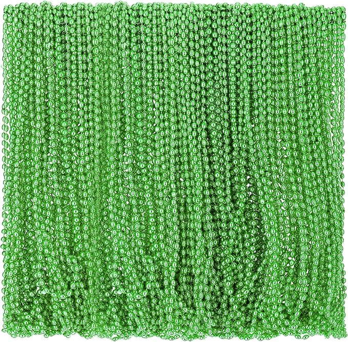 Riceshoot 200 Pcs Green Bead Necklace Bulk Mardi Gras Oval Beads Necklace Party Favors 33" 7mm Metallic Color Beaded Costume Necklaces for Halloween Christmas Festive Event Accessories