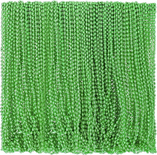 Riceshoot 200 Pcs Green Bead Necklace Bulk Mardi Gras Oval Beads Necklace Party Favors 33" 7mm Metallic Color Beaded Costume Necklaces for Halloween Christmas Festive Event Accessories