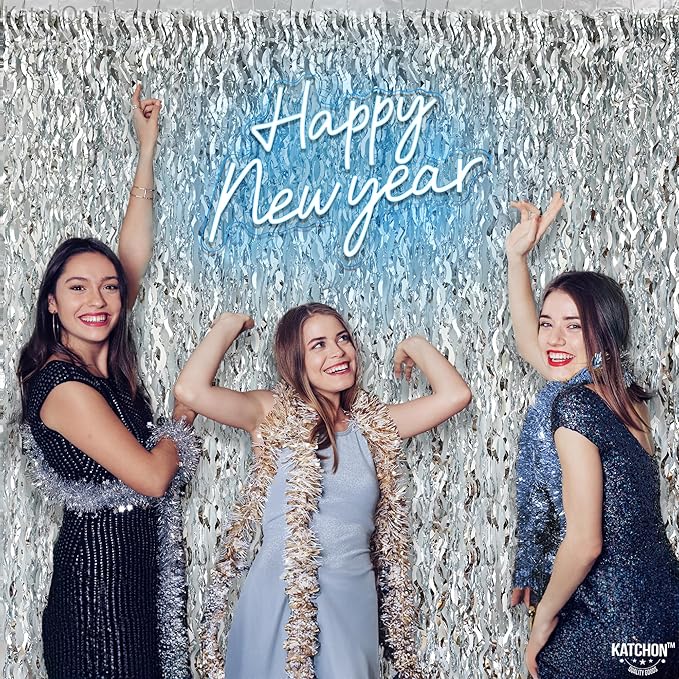 KatchOn, XtraLarge Wavy Silver Backdrop Curtain - Pack of 2 | Silver Streamers Backdrop for Disco Party Decorations | Fringe Curtains for Engagement, 25th Anniversary, 25th Birthday Decorations