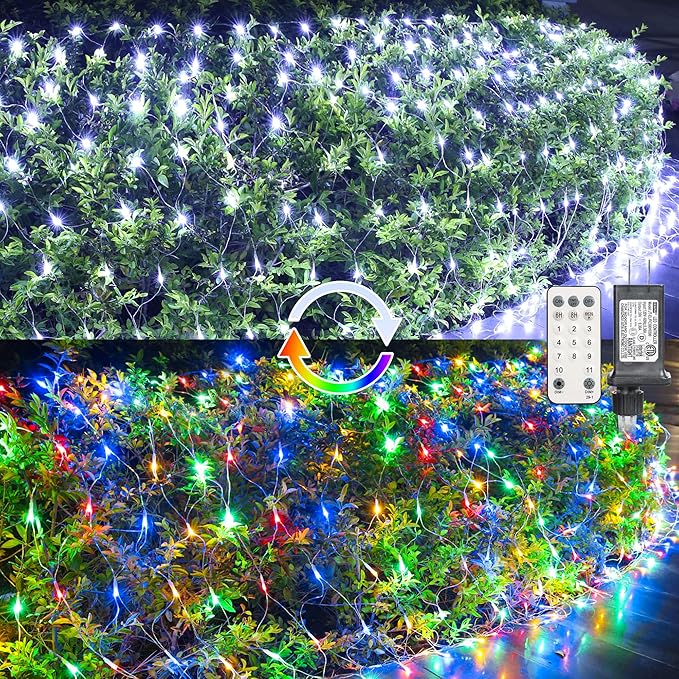 11.5ft x 5ft Color Changing Christmas Net Lights, 360 LED Bush Mesh Light with Remote, 11 Modes Color Changing White & Multicolor Christmas Lights, Plug in Fairy Twinkle Light for Yard Bush Xmas Decor