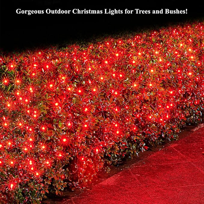 Led Christmas Net Lights Red Outdoor Christmas Lights 160LED 5ftx7ft, Waterproof Outdoor Indoor Fairy Mesh Net Light for Xmas Party, Yard, Patio, Trees, Shrubs, Bushes Decorations