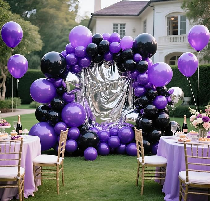 Dark Purple Balloons 145pcs Different Sizes 5in 10in 12in 18in Purple Round Latex Balloon Arch Kit Garland for Graduation Wedding Baby Shower Birthday Party Decoration