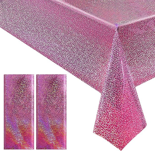 2 pcs Pink Holographic Plastic Tablecloths Laser Table Covers 40" x 108" Foil Disposable Table Cloths for Party Birthday Wedding Christmas Holiday Party Decorations