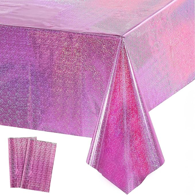 GREATRIL Pink Party Table Cloth Disposable Rectangle Tablecover for Birthdays Girls Princess Anniversary Celebration Tablecloth Decorations - 54'' x 108'' - 2 Packs