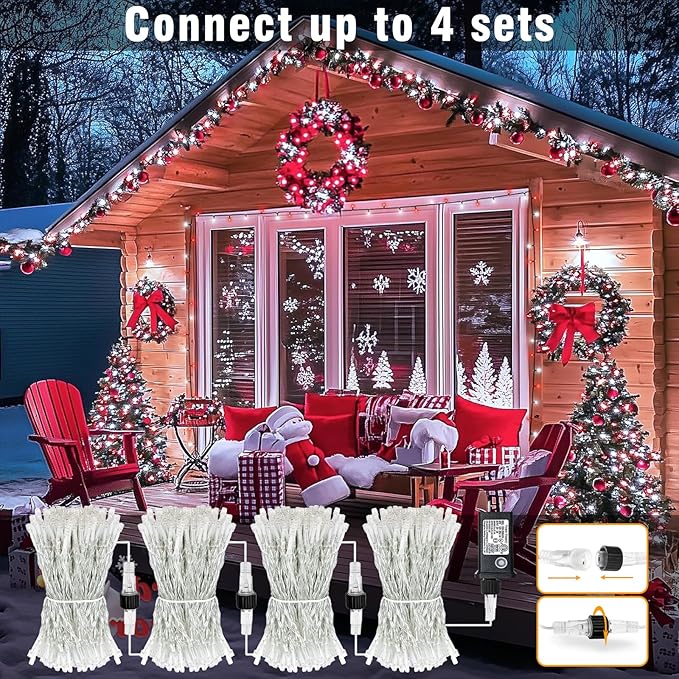 100FT 300 LED Christmas Lights Outdoor, Plug in Christmas String Lights Indoor, Waterproof & 8 Modes & Timer Function, Connectable Fairy Twinkle Light for Home Garden Xmas Decor, Red White