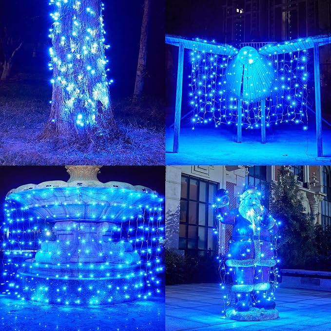 Led Christmas Net Lights Blue Outdoor Christmas Lights 160LED 5ftx7ft, Waterproof Outdoor Indoor Fairy Mesh Net Light for Xmas Party, Yard, Patio, Trees, Shrubs, Bushes Decorations