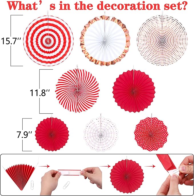 Moon Boat 35PCS Party Decorations Paper Fan Hanging Set - Birthday,Wedding,Baby Shower,Circus,Festival Decor (Red)