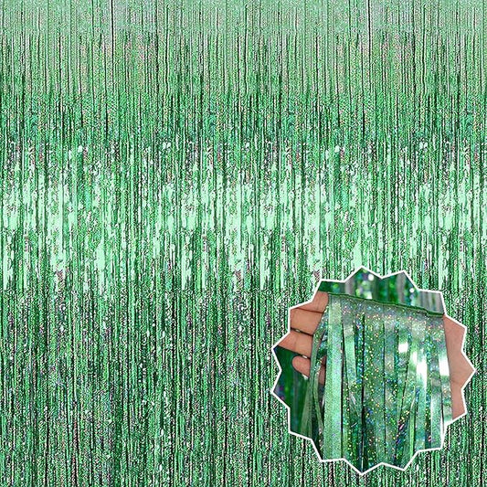6 Pack Light Green Foil Fringe Curtains Backdrop, 3.28 x 8.2 Ft Metallic Streamers Tinsel Curtains Background for Photo Booth, Birthday, Christmas, Halloween, Thanksgiving, New Year Party Decorations