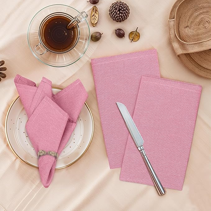 Ruvanti Cloth Napkins Set of 12, 18x18 Reusable Napkins Cloth Washable, Soft & Durable Table Napkin, Poly Cotton Fabric Dinner Napkins for Parties, Christmas, Thanksgiving, Weddings - Bubblegum