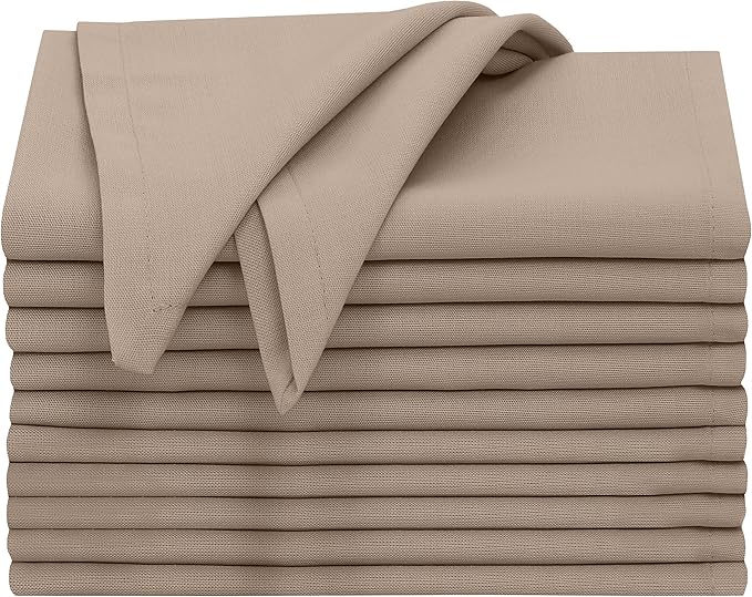 Ruvanti Cloth Napkins Set of 12, 18x18 Inches, 100% Cotton, Washable, Soft & Absorbent, Perfect for Wedding, Christmas, ‎Thanksgiving Dinners - Light Taupe