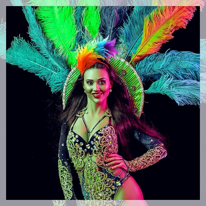 Yunlly 6 Pcs Mardi Gras Fascinator Feather Headband 1920 Feather Headband Hat Parrot Hair Band Party Costume Women Accessory(Rainbow)