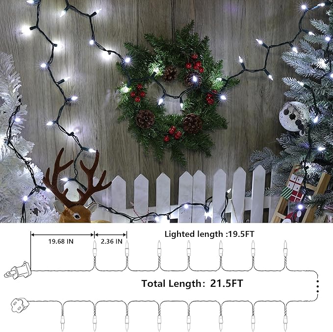Joomer Mini Christmas String Lights - 19.5FT 100 LED Plug-in String Light, Connectable Waterproof Fairy Lights for Indoor Outdoor Decor, Patio, Home, Garden,Holiday,Christmas Decoration - White