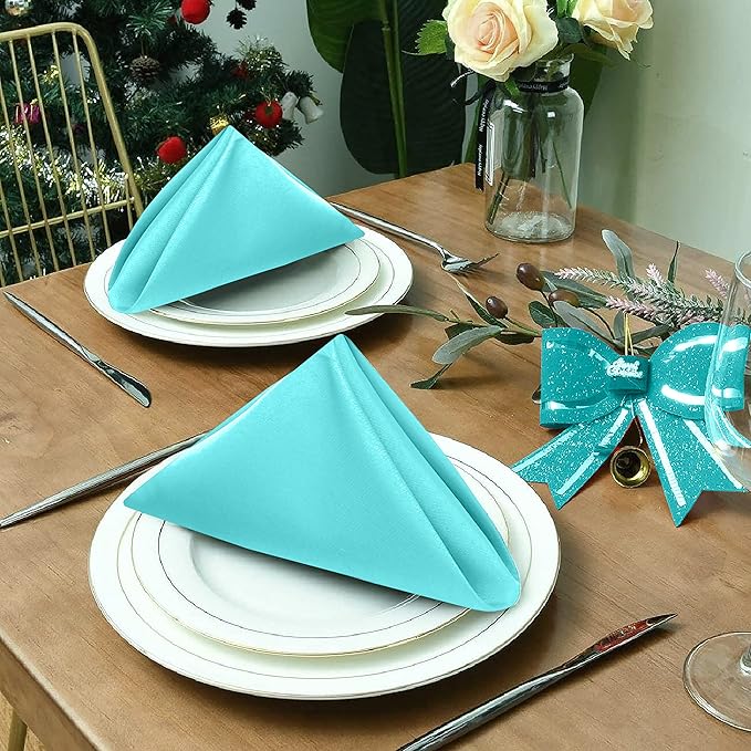 Ruvanti Cloth Napkins Set of 12, 18x18 Inches Napkins Cloth Washable, Soft, Durable, Absorbent, Cotton Blend. Table Dinner Napkins Cloth for Hotel, Lunch, Restaurant, Wedding, Parties - Waterspout