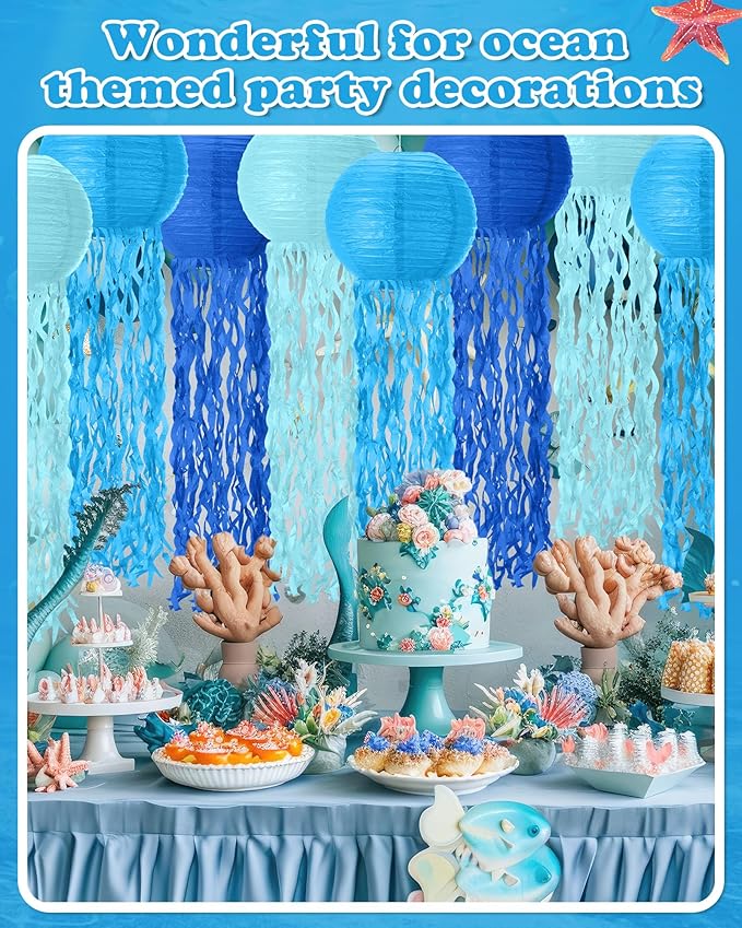 18 Pcs Jellyfish Paper Lanterns Jellyfish Lantern Hanging Decoration Ocean Theme Party Supplies Mermaid Birthday Decorations for Baby Shower Under The Sea Birthday Party Supplies(Blue)