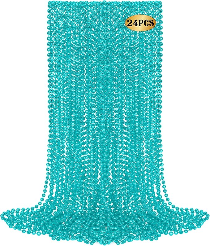 24 PCS Lakeblue Beads Necklaces, 33" Carnival Beads Bulk, Mardi Gras Parade Accessories, Costume Necklaces for Parade Throws Accessories Decorations Festive Event Gender Reveal Party Supplies