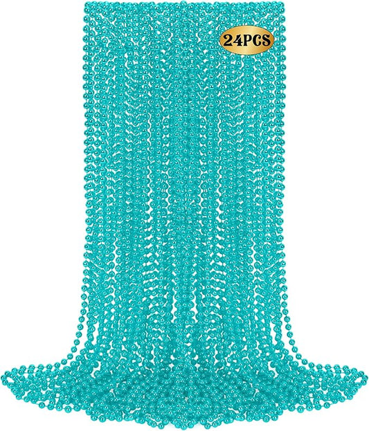 24 PCS Lakeblue Beads Necklaces, 33" Carnival Beads Bulk, Mardi Gras Parade Accessories, Costume Necklaces for Parade Throws Accessories Decorations Festive Event Gender Reveal Party Supplies