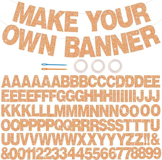 BEISHIDA 116 PCS Glitter Color Orange DIY Letter Banner Kit Make Your Own Banner，Including 111 Letters and Numbers 3 Rope and 6 Threading Device,Customized for Birthday Halloween Wedding Party Decor