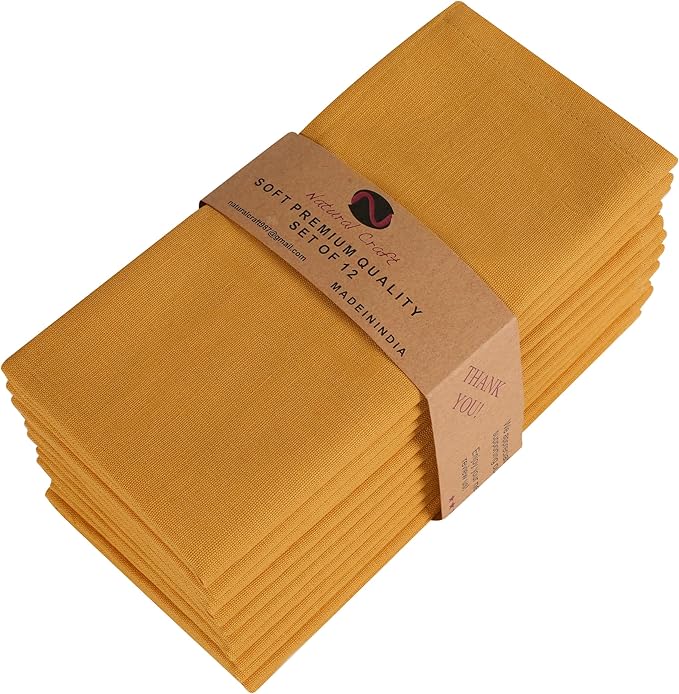 Cloth Dinner Napkins Cotton 18x18 in Washable Napkins Cloth - Soft Durable Washable - Ideal for Farmhouse Party Wedding Spring Summer Easter - Perfect Everyday Use Table Linen Mustard